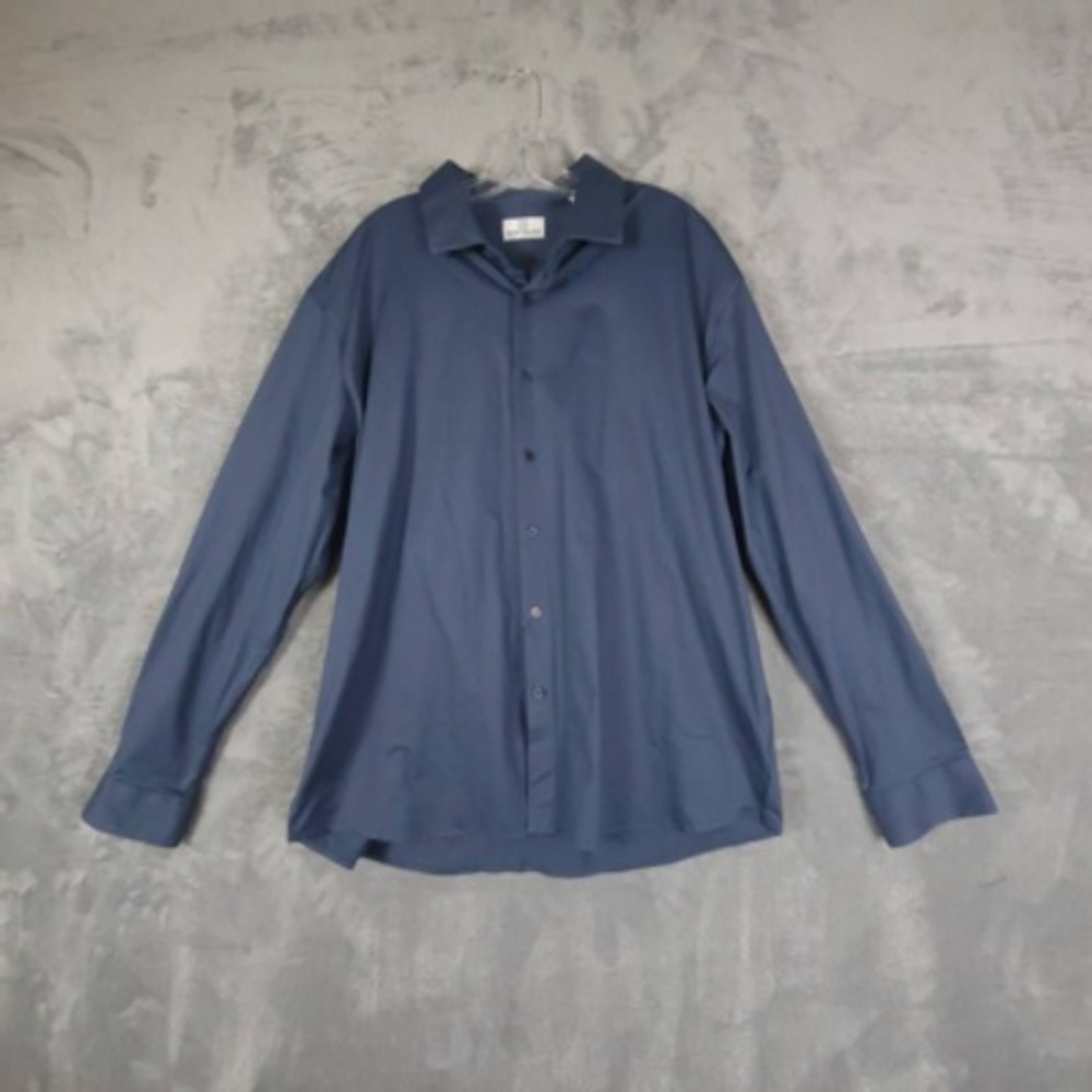 Soft Cloth Shirt Mens Button-Up Blue Long Sleeve Spread Collar Stretch XXL New